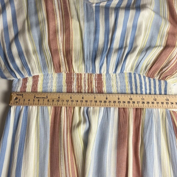 Hailey & Co Striped V Neck Smocked Waist Tiered Ruffle Dress Women's Sz M Boho - Picture 8 of 10